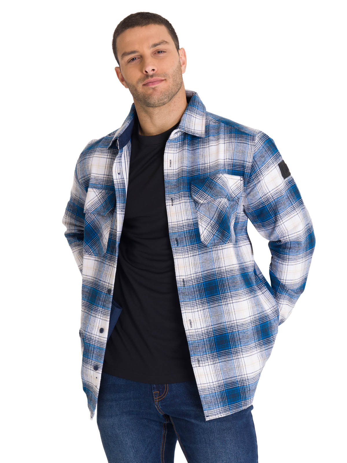 Chaqueta Manga Larga Hombre Buffalo Check Heavyweight Overshirt Azul Petróleo Cat
