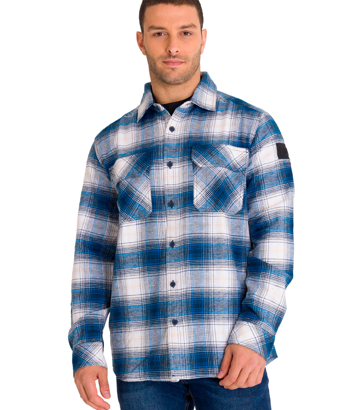Chaqueta Manga Larga Hombre Buffalo Check Heavyweight Overshirt Azul Petróleo Cat