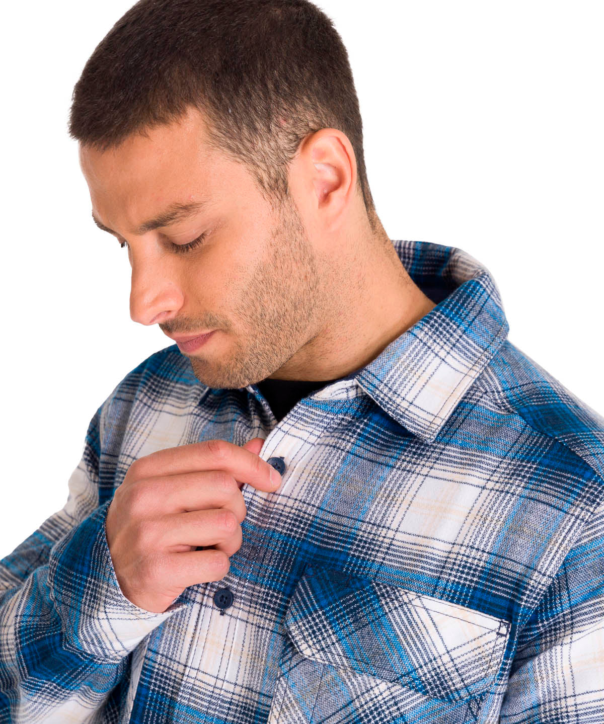 Chaqueta Manga Larga Hombre Buffalo Check Heavyweight Overshirt Azul Petróleo Cat