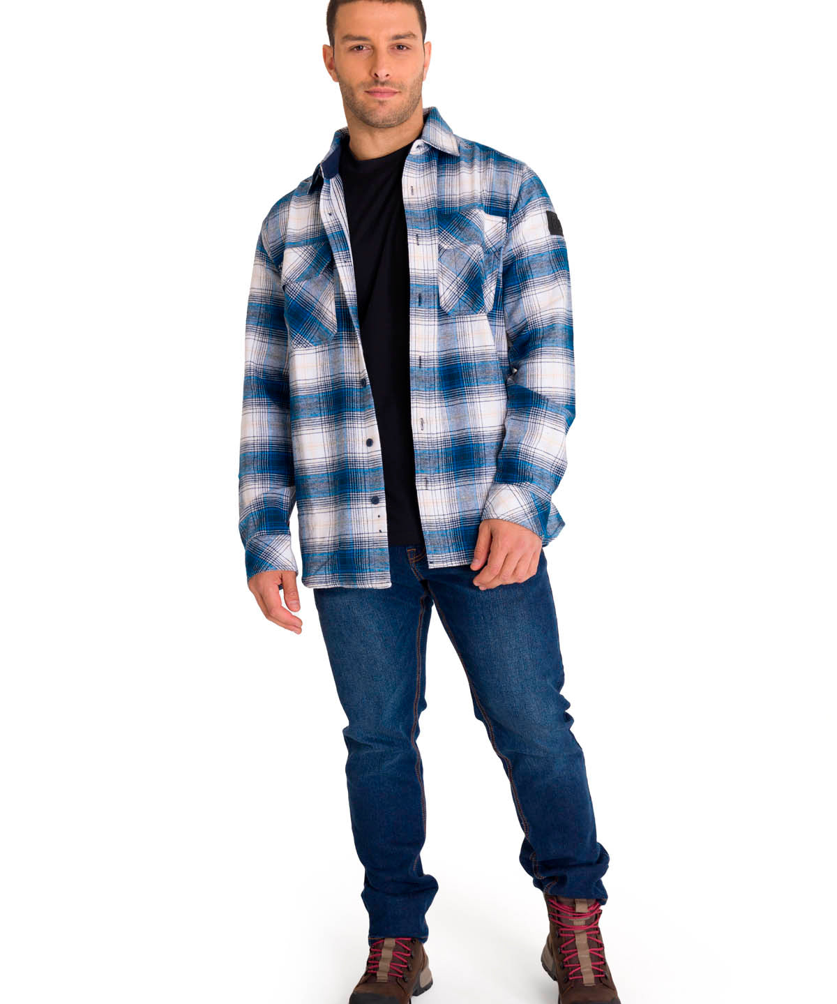Chaqueta Manga Larga Hombre Buffalo Check Heavyweight Overshirt Azul Petróleo Cat
