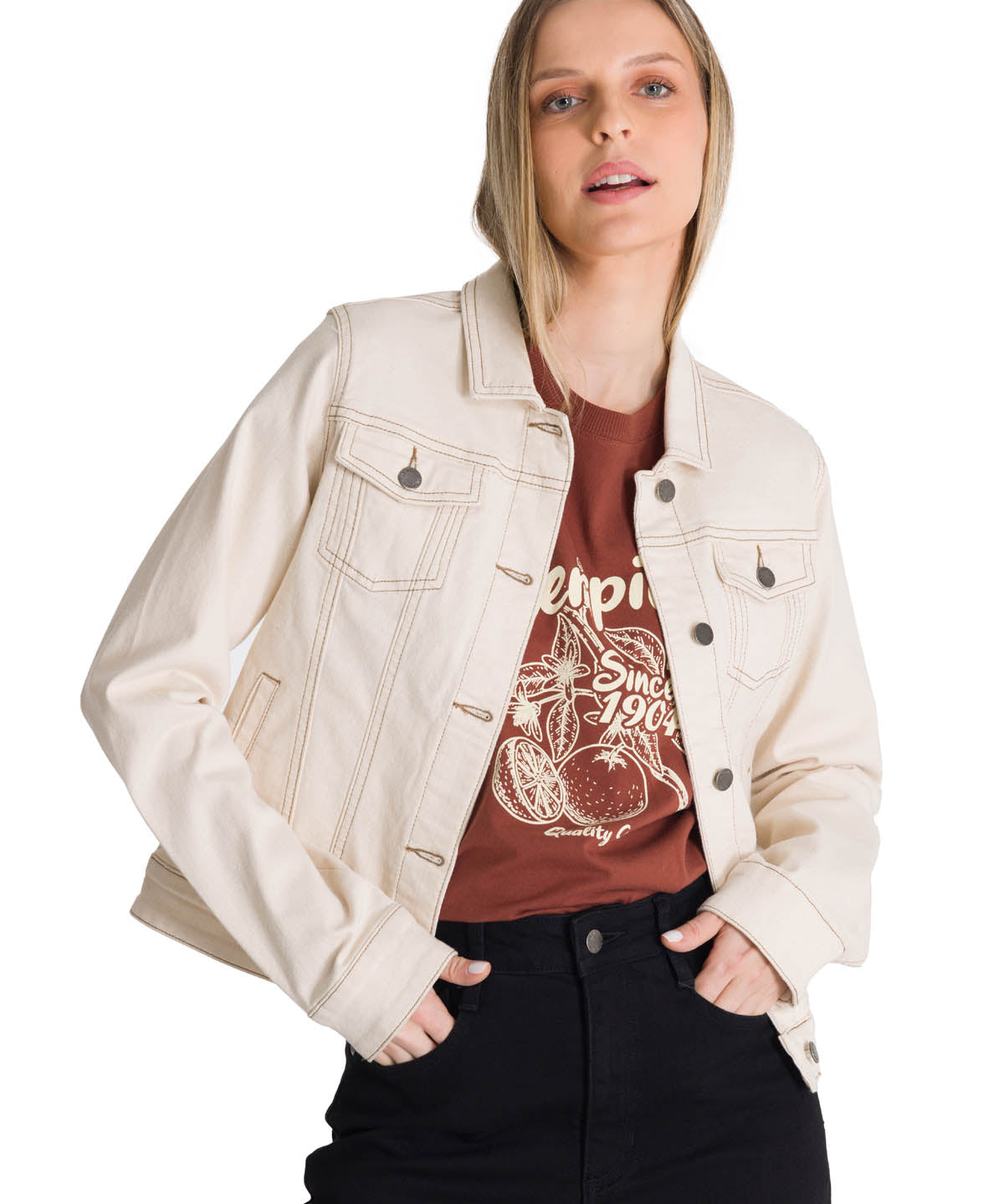 Chaqueta de Jeans Mujer Foundation Beige CAT