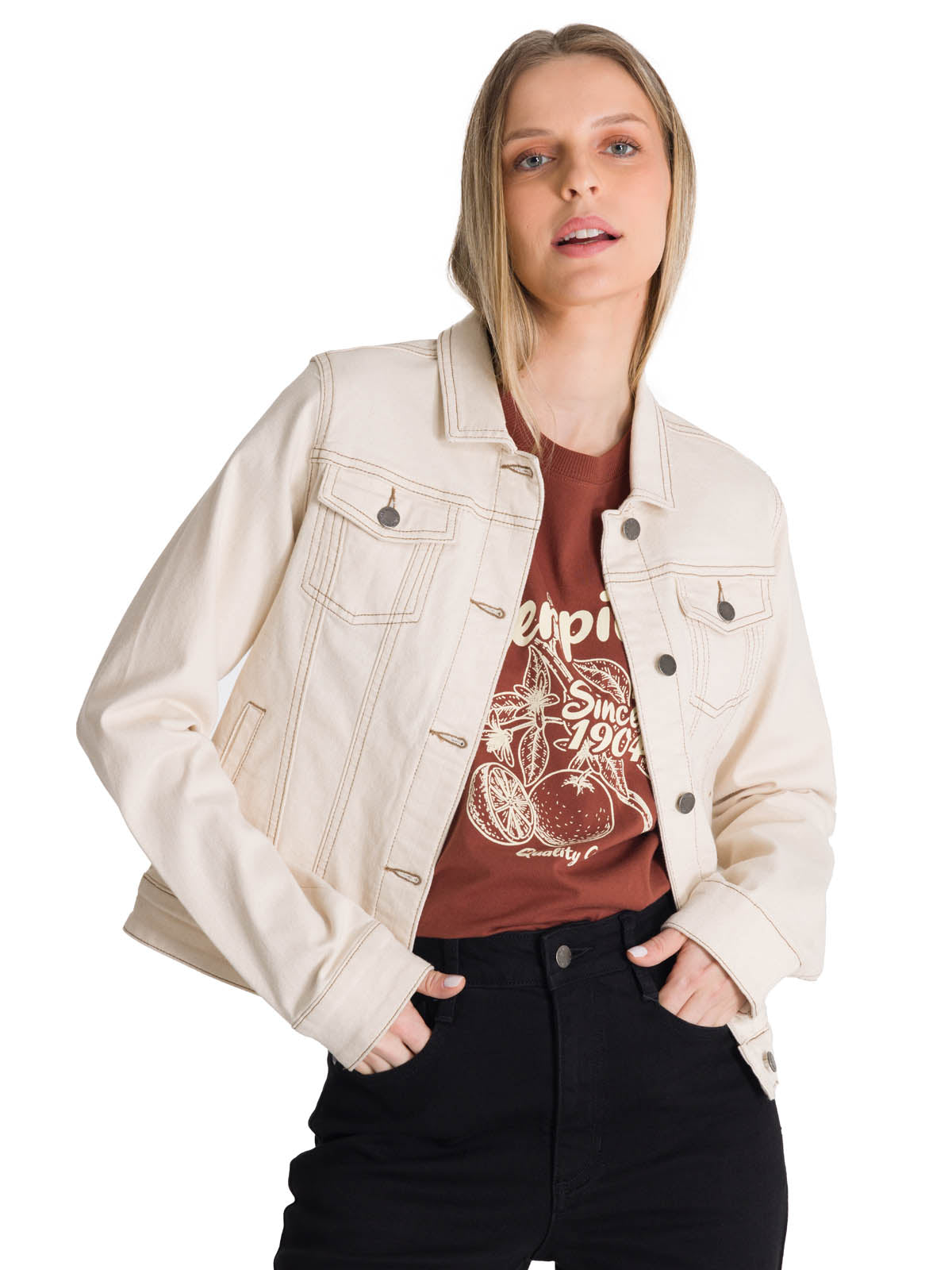 Chaqueta de Jeans Mujer Foundation Beige CAT