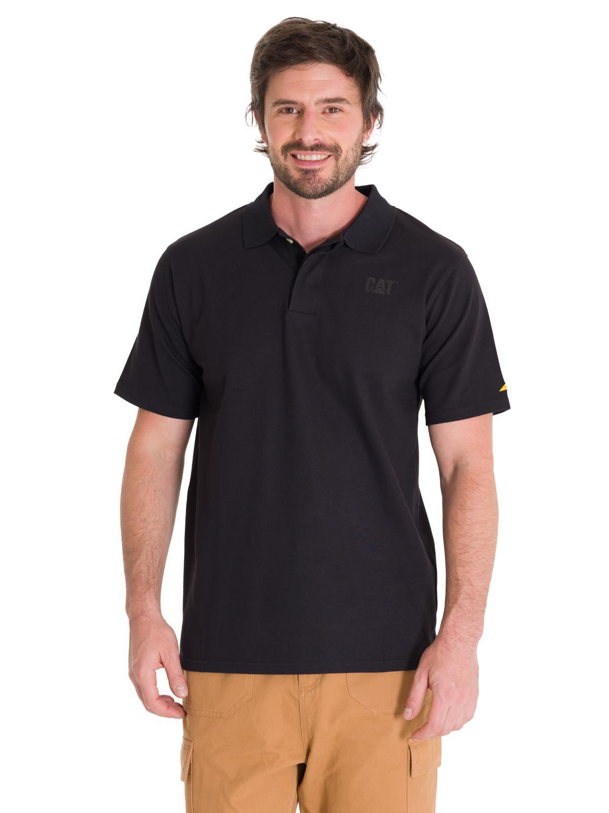 Polera Polo Casual Hombre Cat Logo Pique Polo Negro Cat