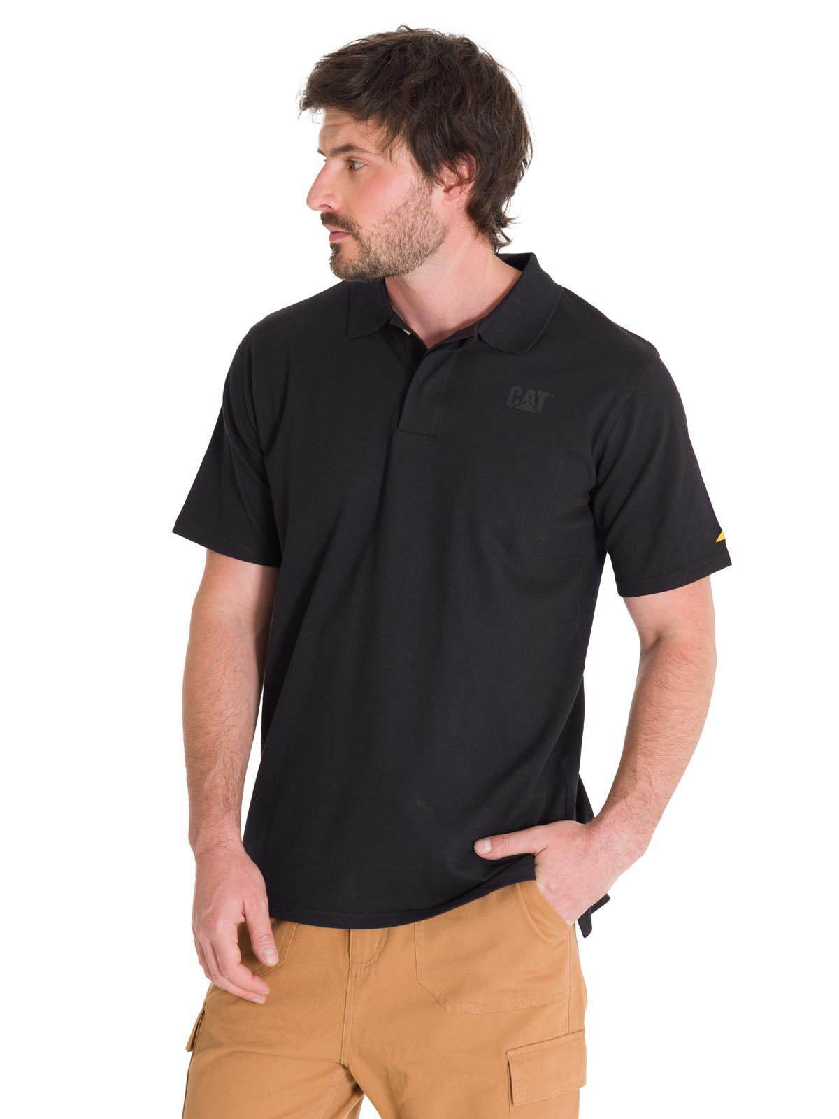 Polera Polo Casual Hombre Cat Logo Pique Polo Negro Cat