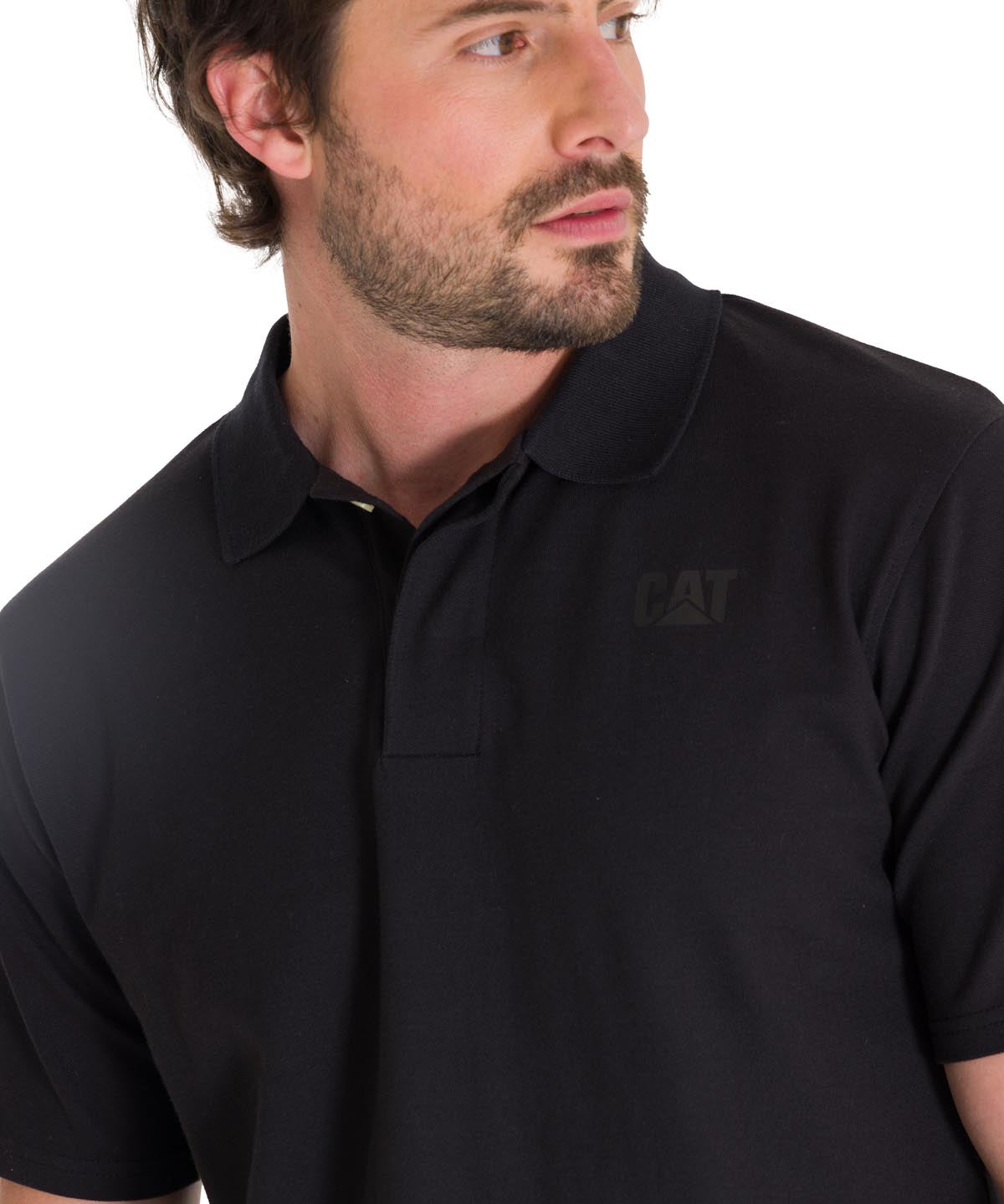 Polera Polo Casual Hombre Cat Logo Pique Polo Negro Cat