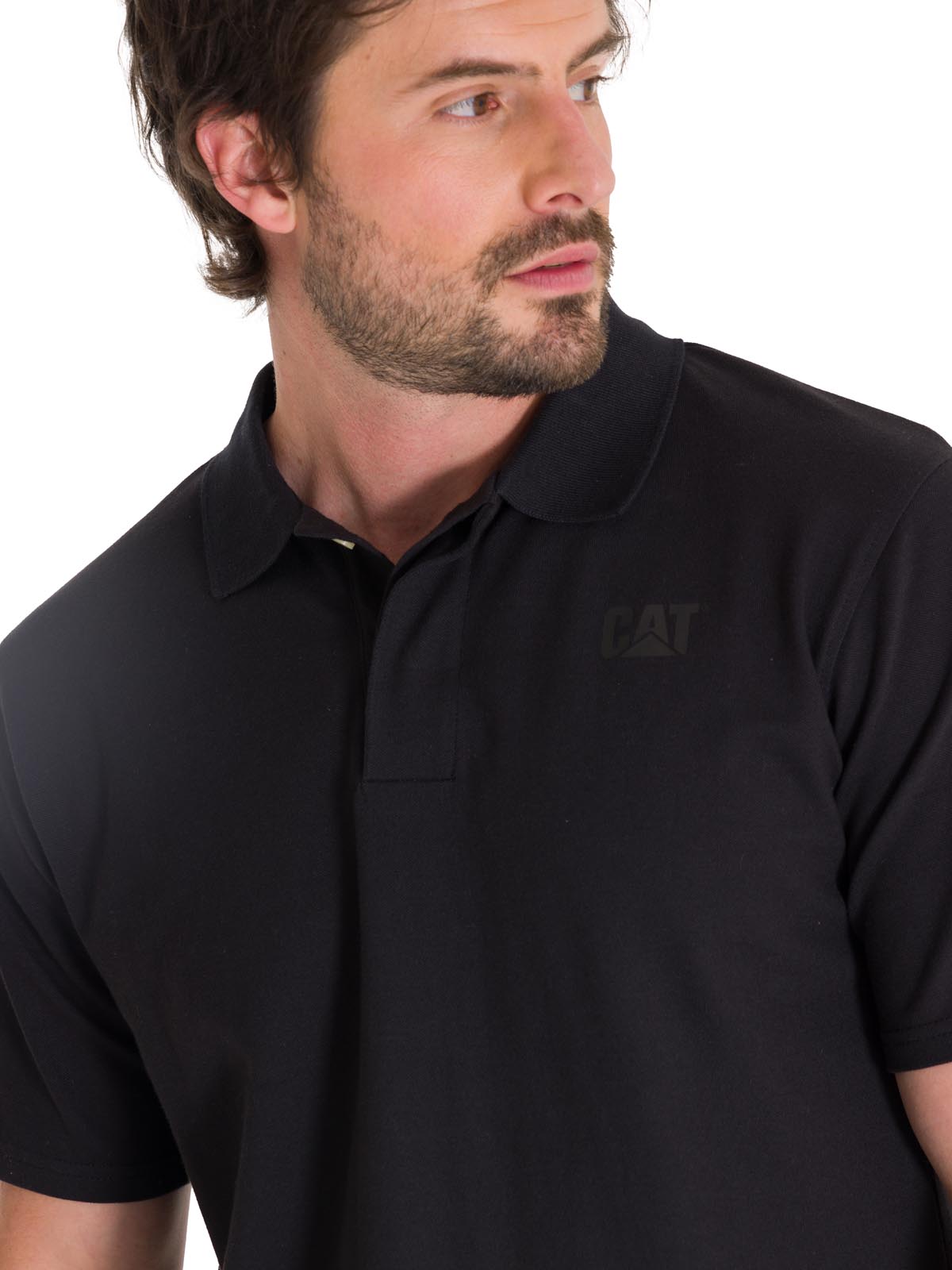 Polera Polo Casual Hombre Cat Logo Pique Polo Negro Cat
