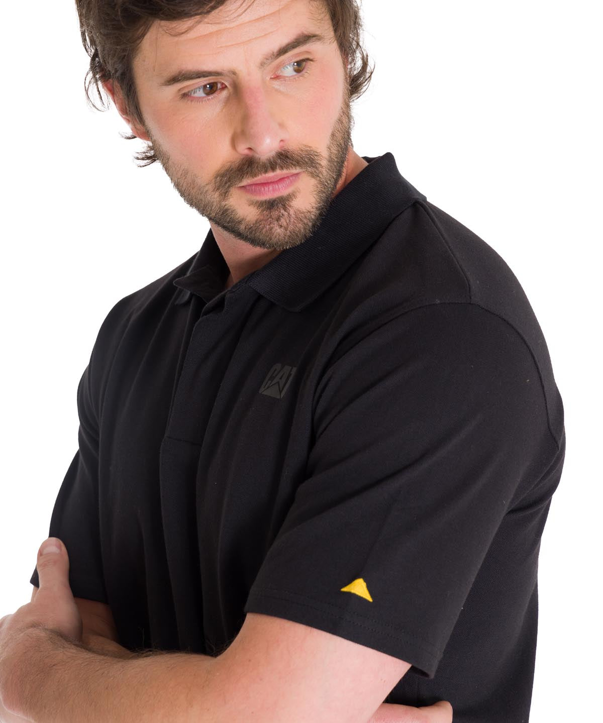 Polera Polo Casual Hombre Cat Logo Pique Polo Negro Cat