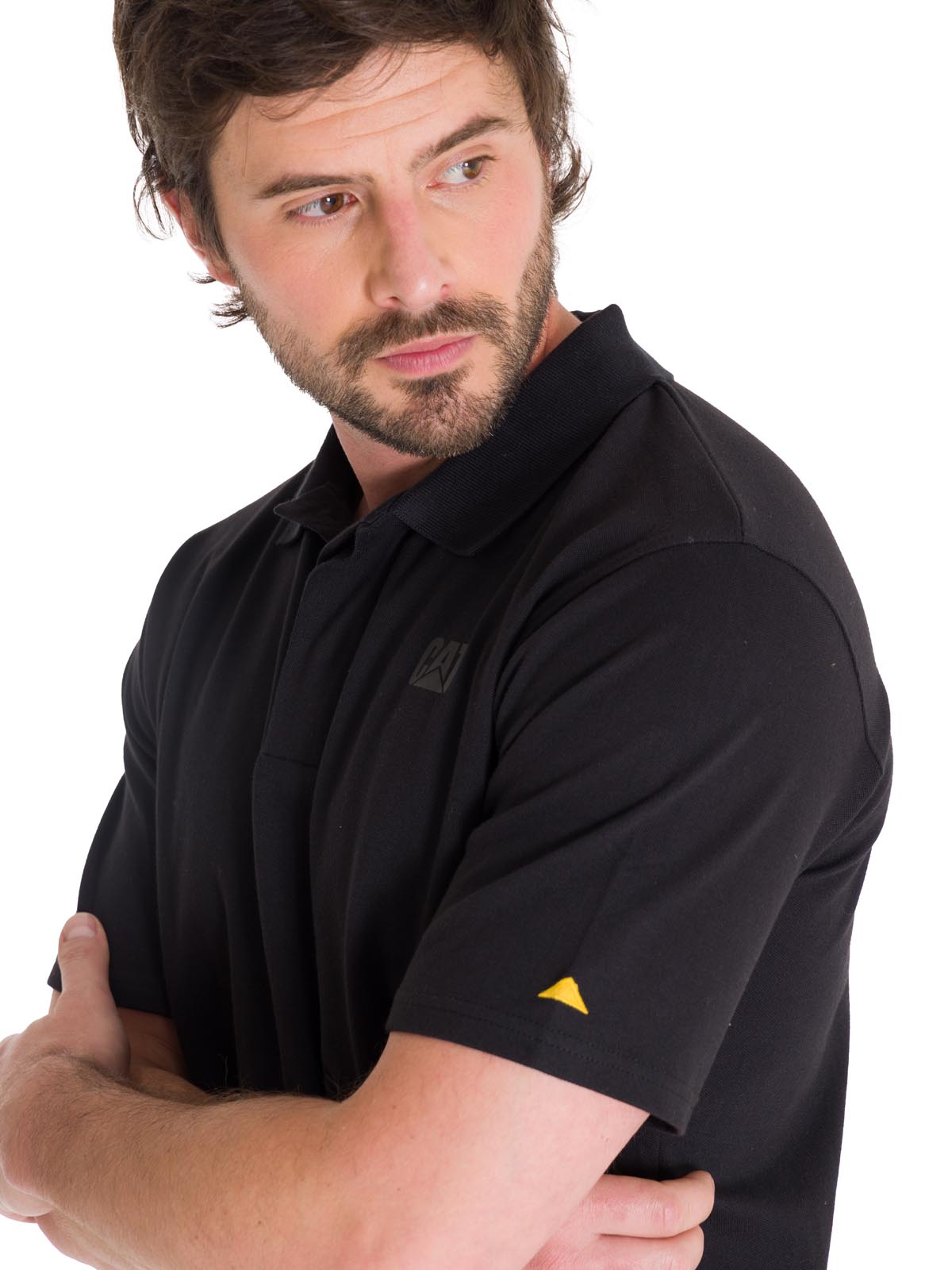 Polera Polo Casual Hombre Cat Logo Pique Polo Negro Cat