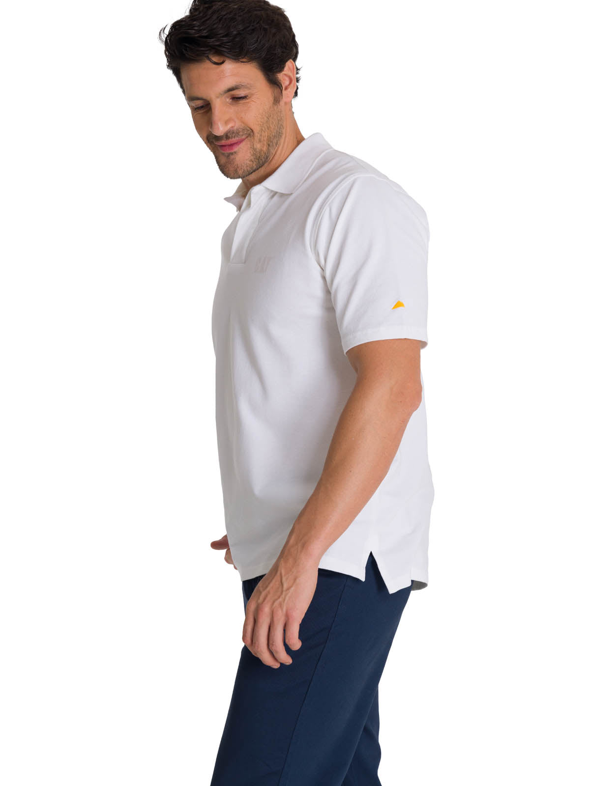 Polera Polo Casual Hombre Cat Logo Pique Polo Blanco Cat