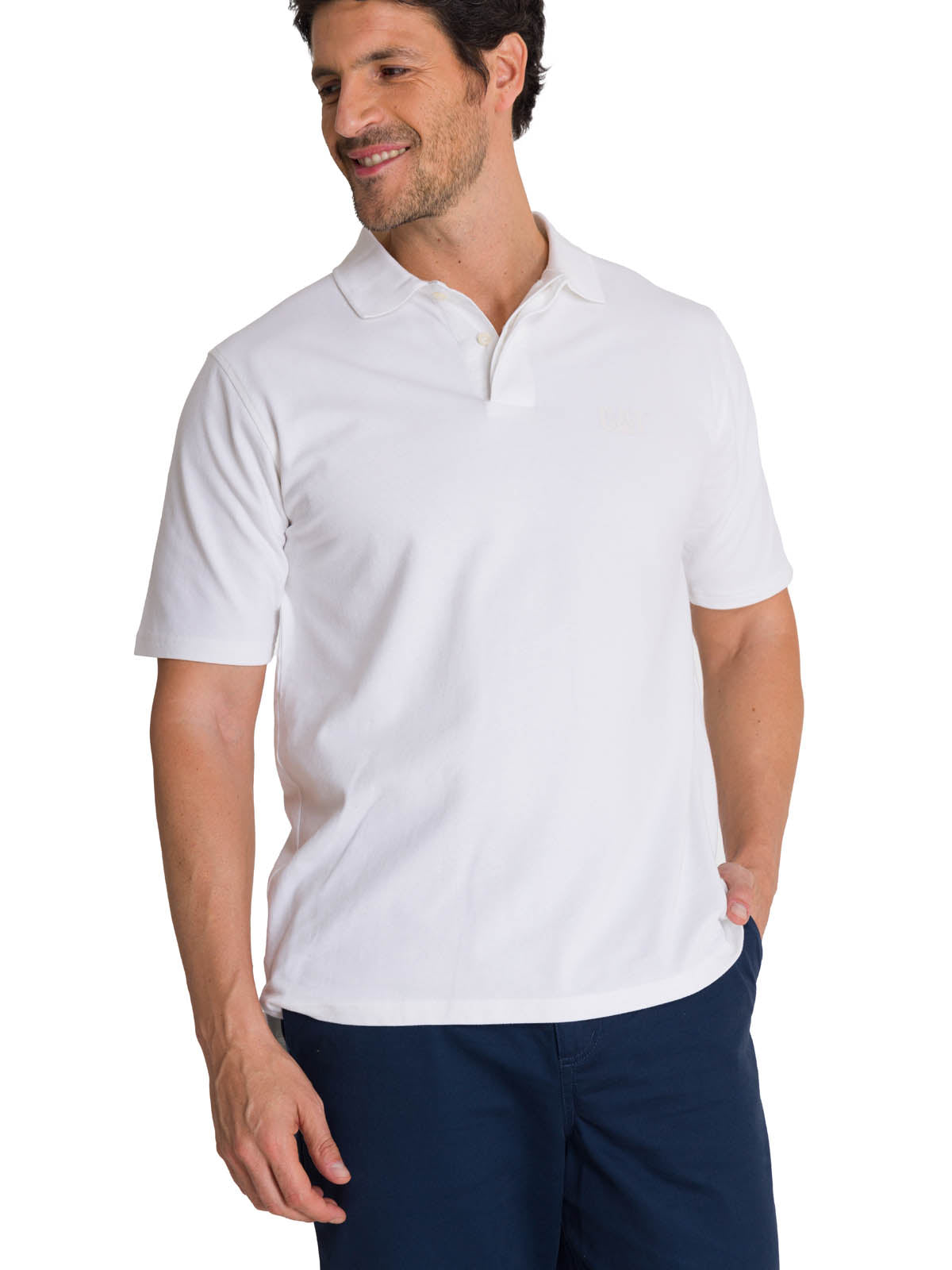 Polera Polo Casual Hombre Cat Logo Pique Polo Blanco Cat