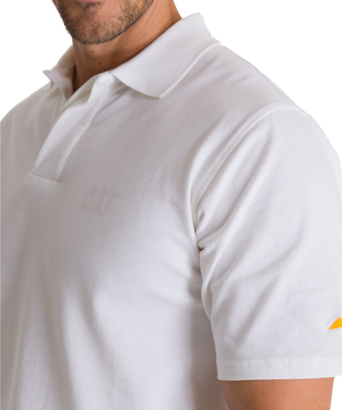 Polera Polo Casual Hombre Cat Logo Pique Polo Blanco Cat