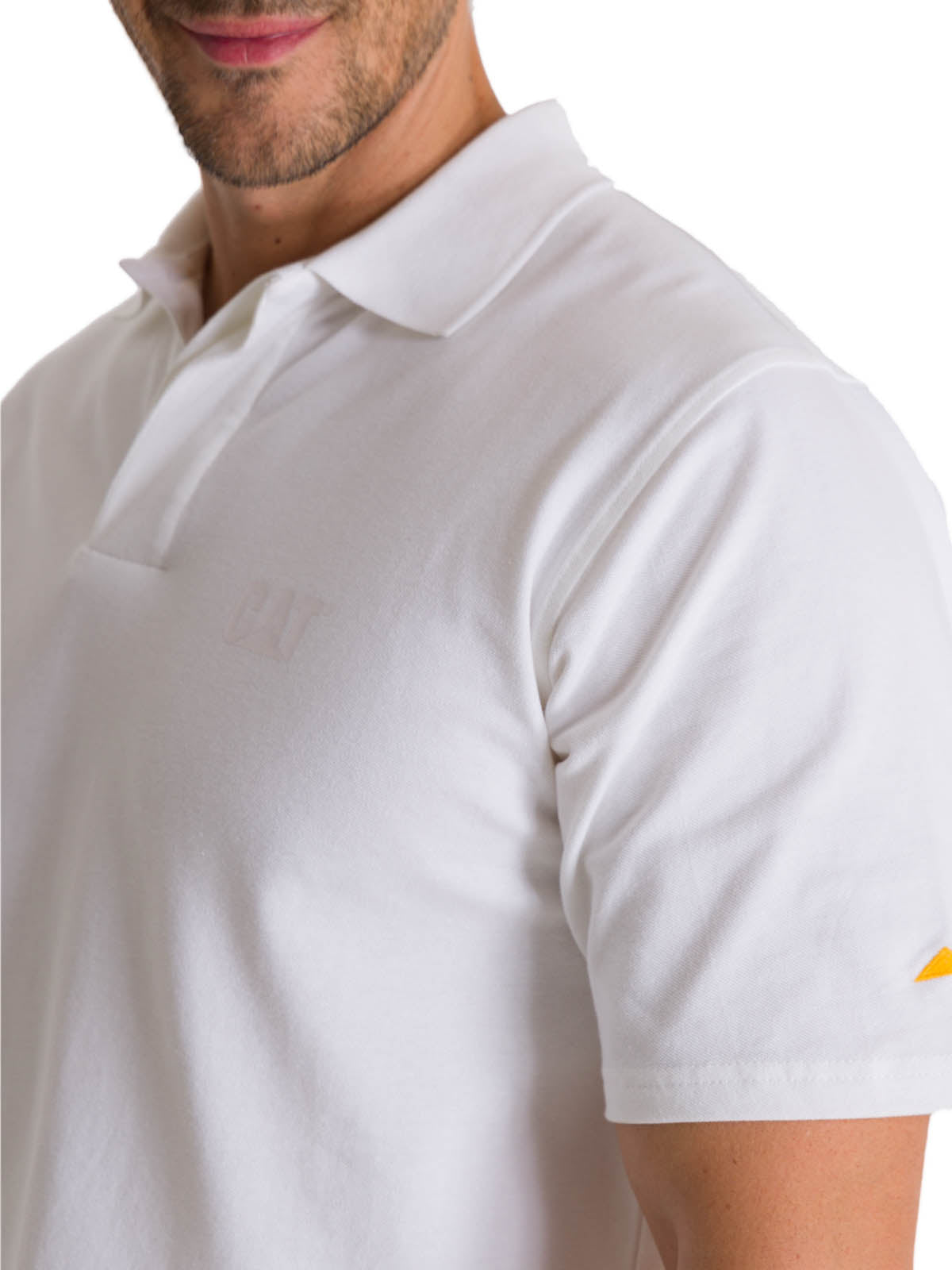 Polera Polo Casual Hombre Cat Logo Pique Polo Blanco Cat