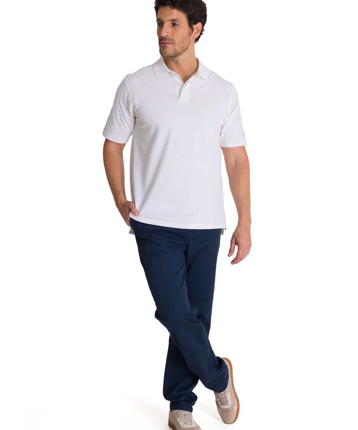 Polera Polo Casual Hombre Cat Logo Pique Polo Blanco Cat