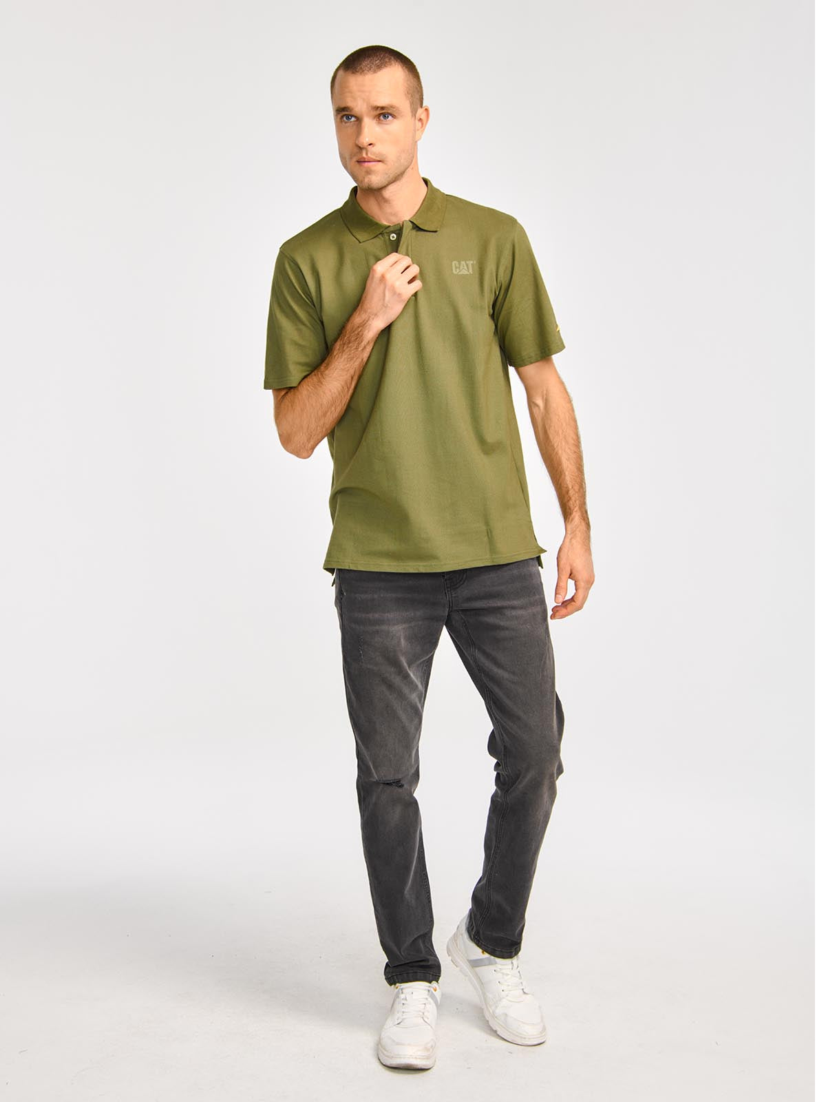 Polera Polo Hombre Logo CAT Oliva Cat