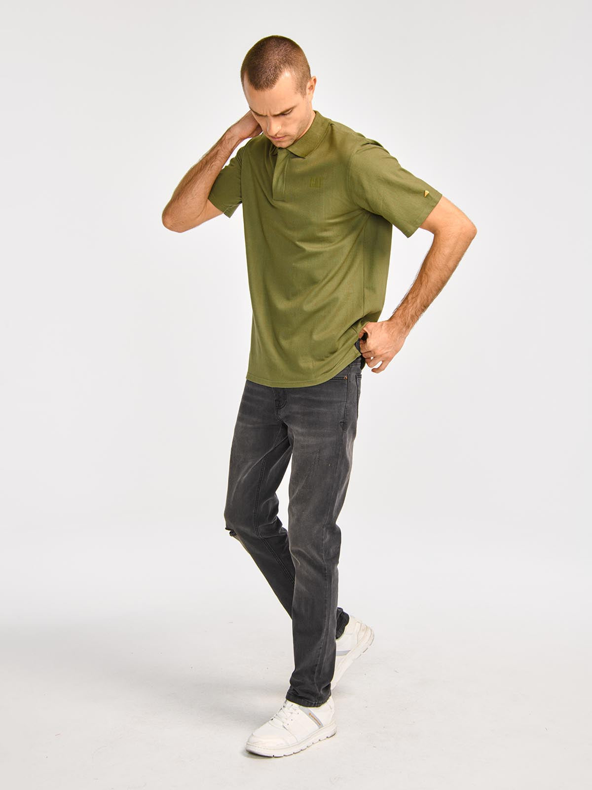 Polera Polo Hombre Logo CAT Oliva Cat