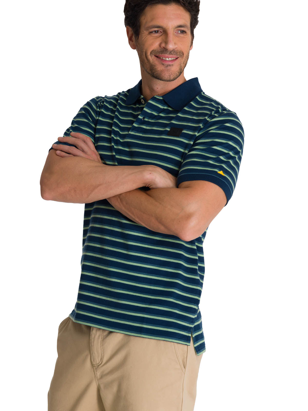 Polera Polo Manga Corta Hombre Logo Rayas Azul CAT