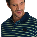 Polera Polo Manga Corta Hombre Logo Rayas Azul CAT