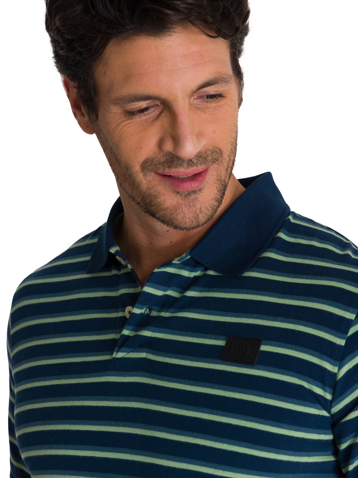 Polera Polo Manga Corta Hombre Logo Rayas Azul CAT
