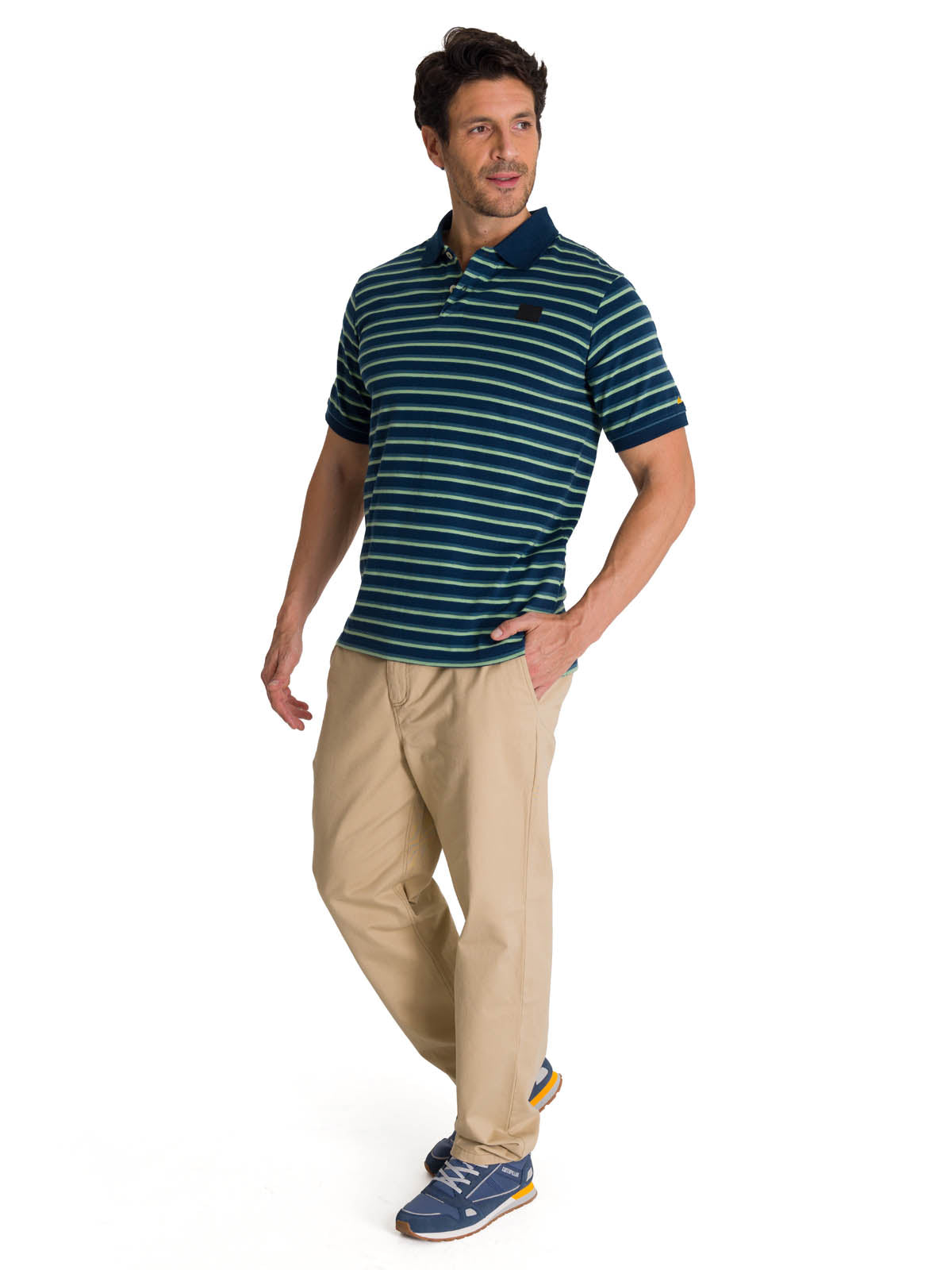 Polera Polo Manga Corta Hombre Logo Rayas Azul CAT