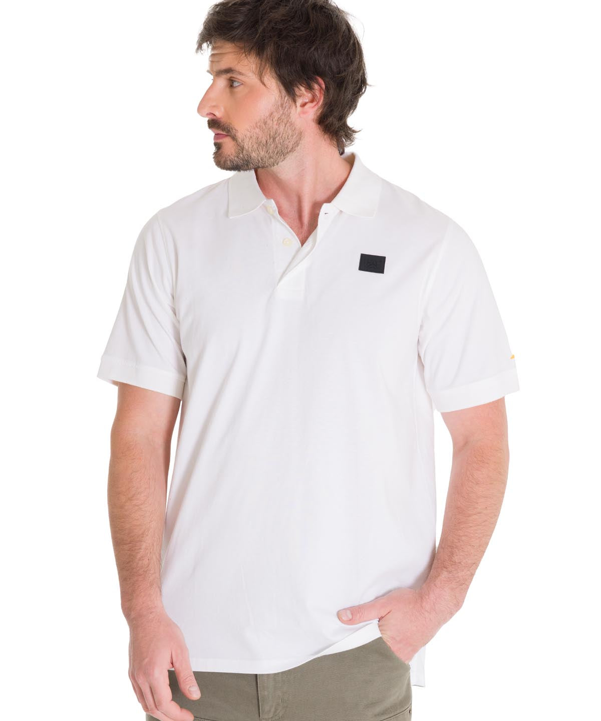 Polera Polo Casual Hombre Cat Logo Jersey Polo Blanco Cat