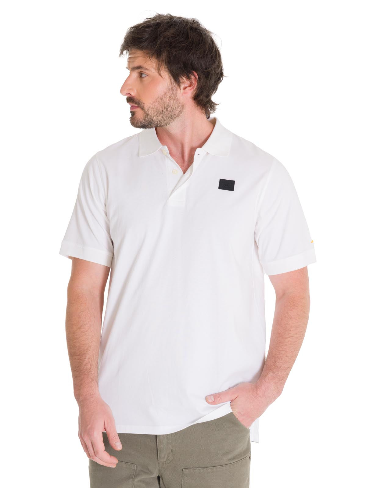 Polera Polo Casual Hombre Cat Logo Jersey Polo Blanco Cat