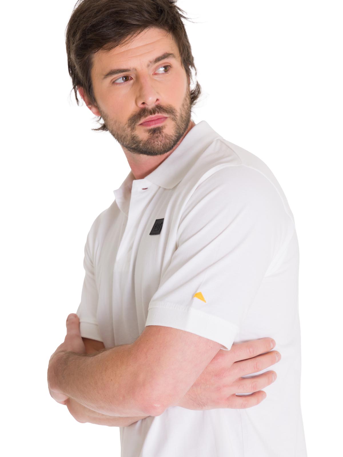 Polera Polo Casual Hombre Cat Logo Jersey Polo Blanco Cat