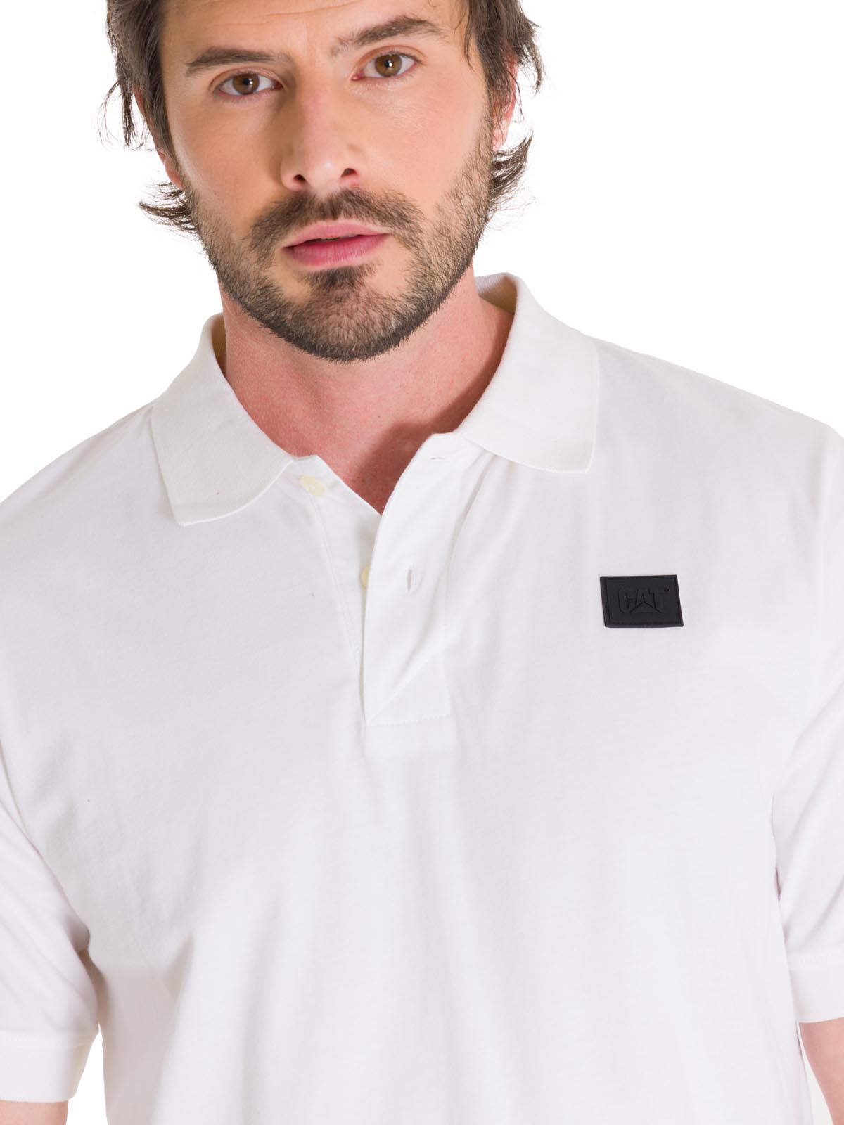 Polera Polo Casual Hombre Cat Logo Jersey Polo Blanco Cat