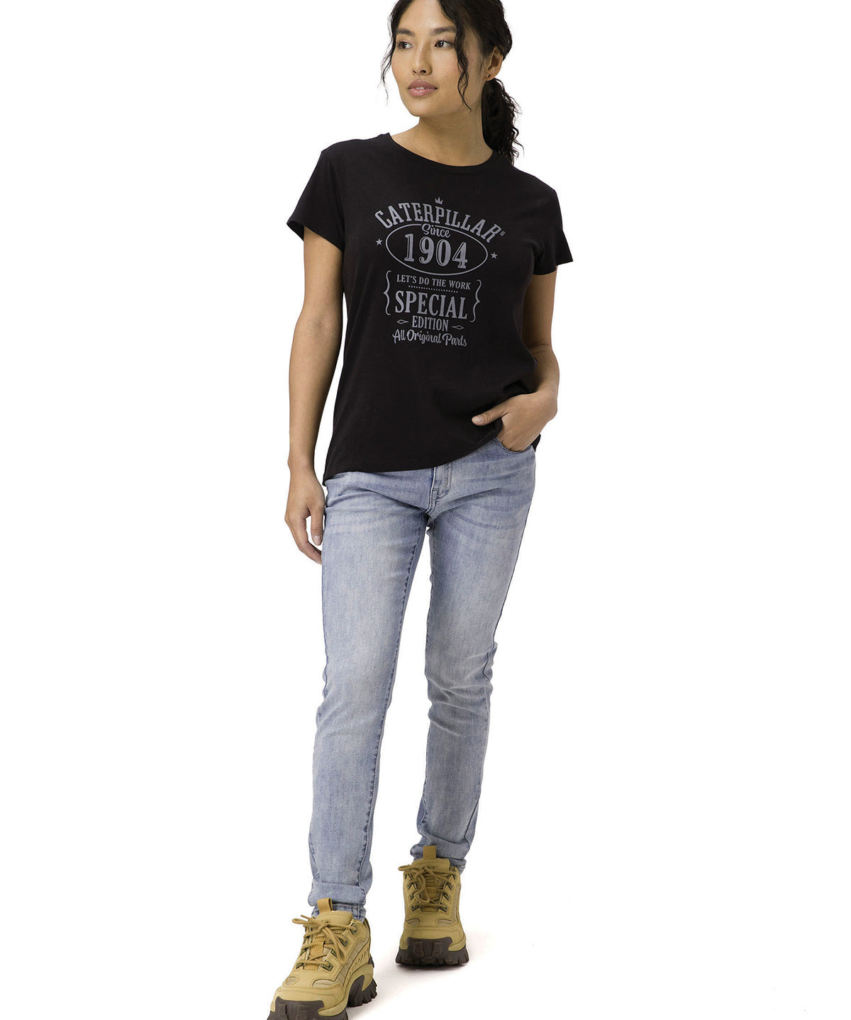 Polera Manga Corta Casual Mujer Caterpillar 1904 Graphic Tee 2 Negro Cat