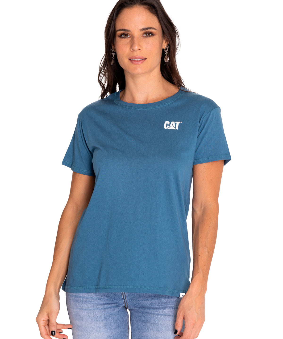 Polera Manga Corta Casual Mujer Cat Logo Tee Azul Cat