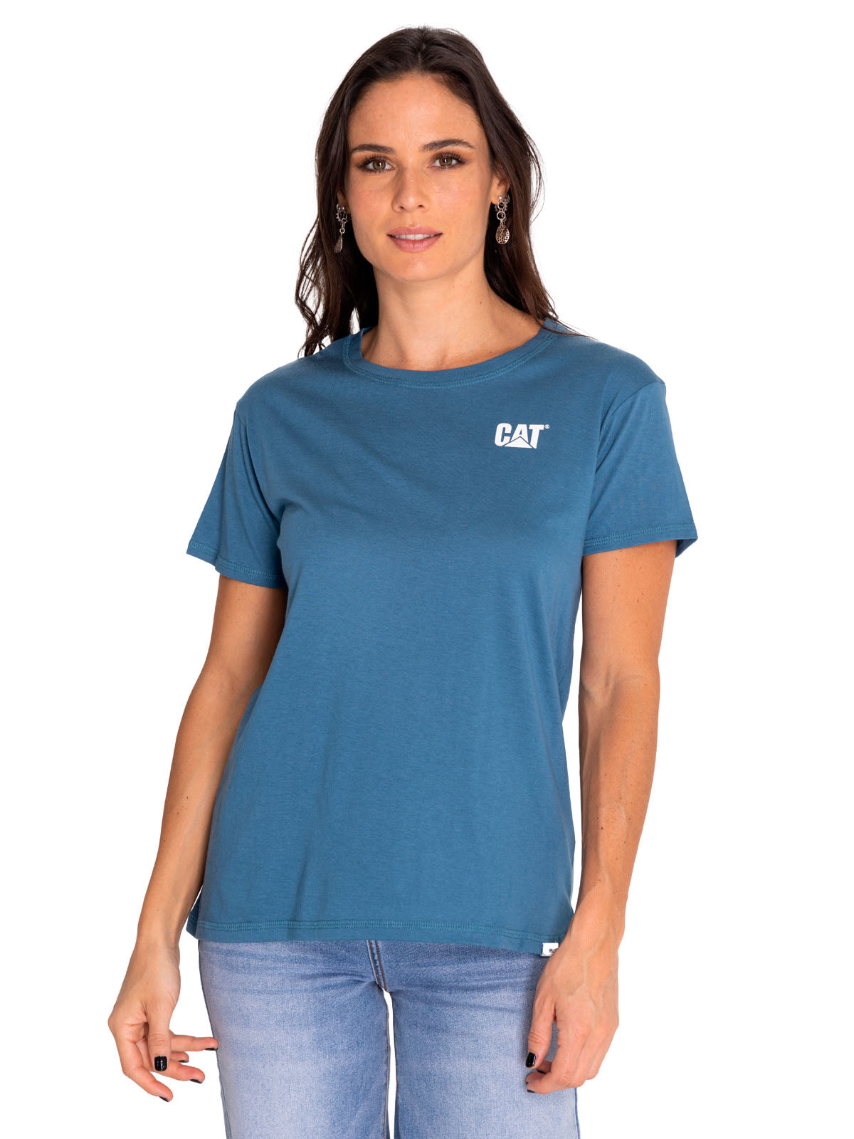 Polera Manga Corta Casual Mujer Cat Logo Tee Azul Cat