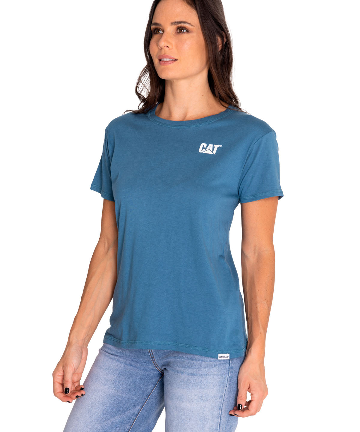 Polera Manga Corta Casual Mujer Cat Logo Tee Azul Cat