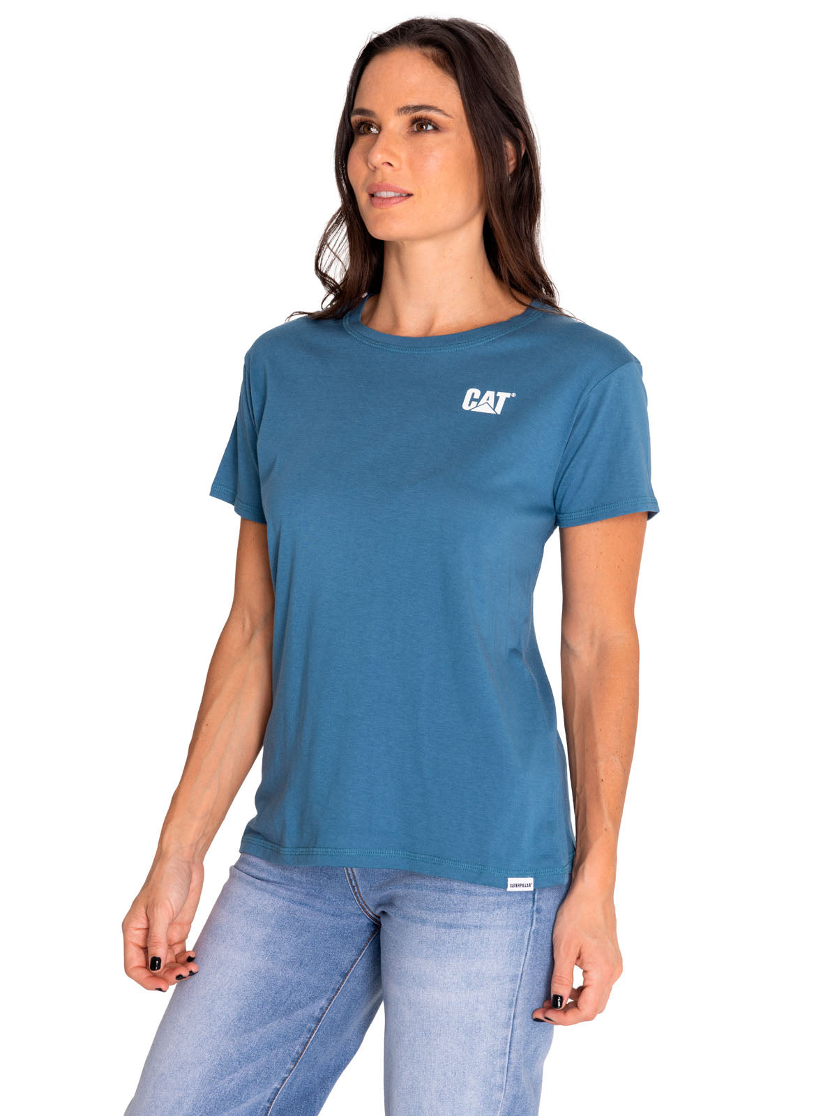 Polera Manga Corta Casual Mujer Cat Logo Tee Azul Cat