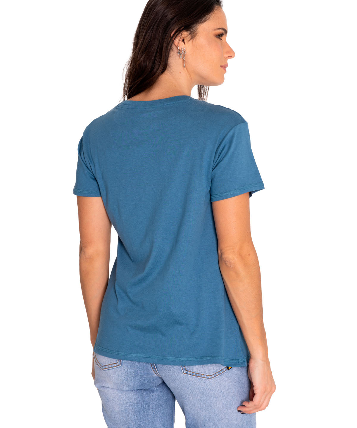 Polera Manga Corta Casual Mujer Cat Logo Tee Azul Cat