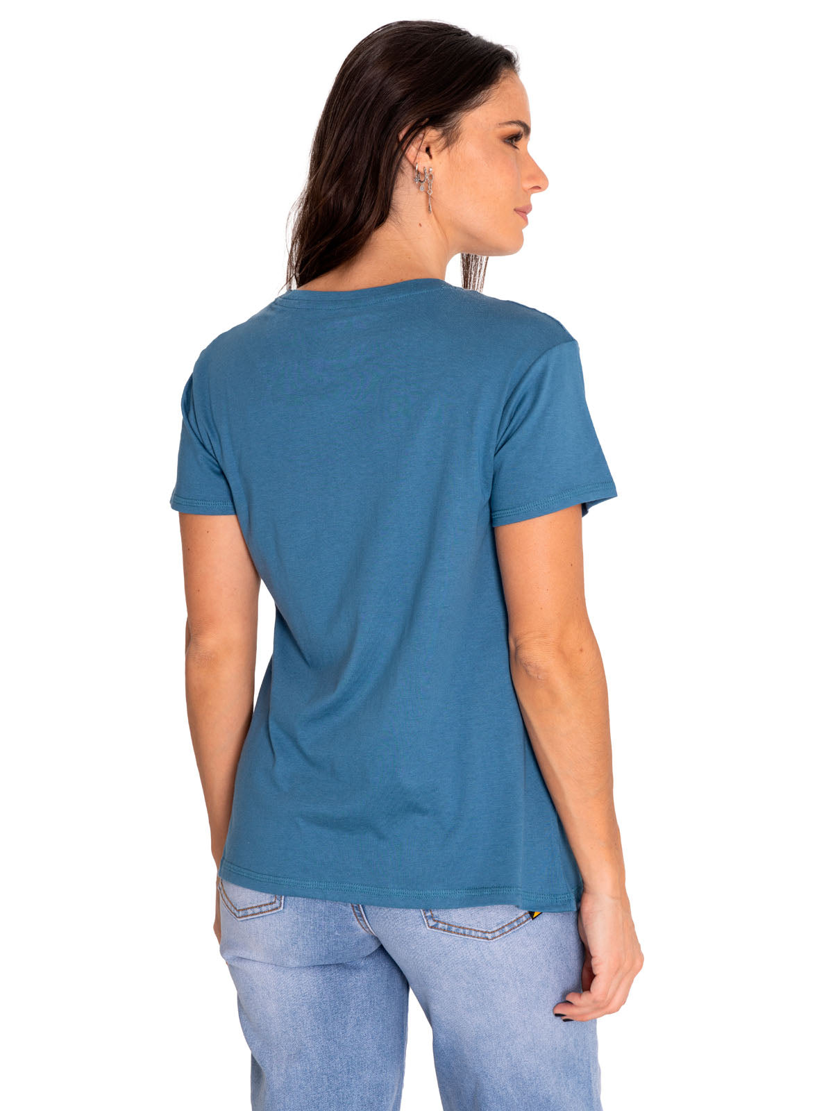 Polera Manga Corta Casual Mujer Cat Logo Tee Azul Cat