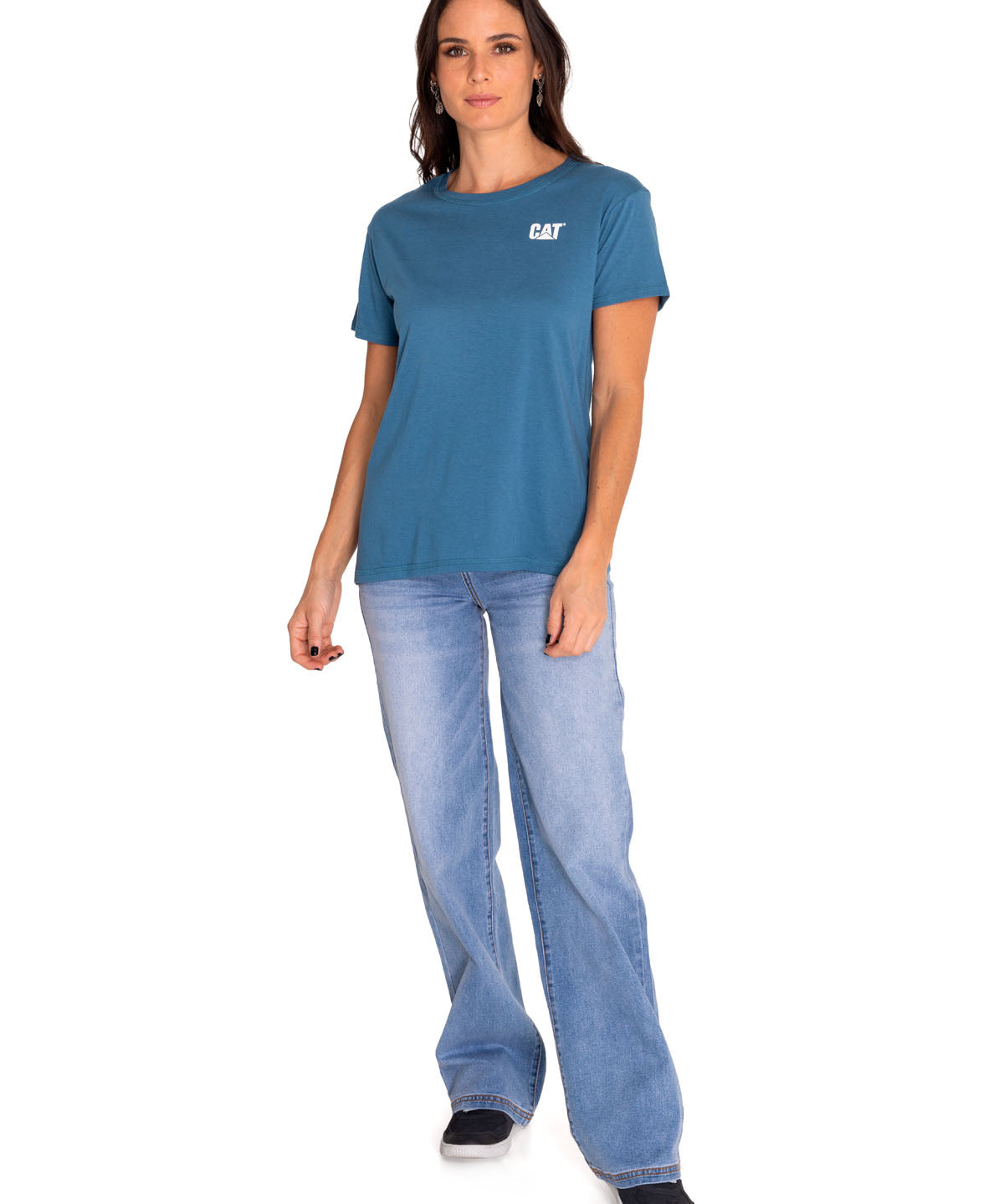 Polera Manga Corta Casual Mujer Cat Logo Tee Azul Cat