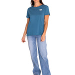 Polera Manga Corta Casual Mujer Cat Logo Tee Azul Cat