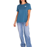 Polera Manga Corta Casual Mujer Cat Logo Tee Azul Cat