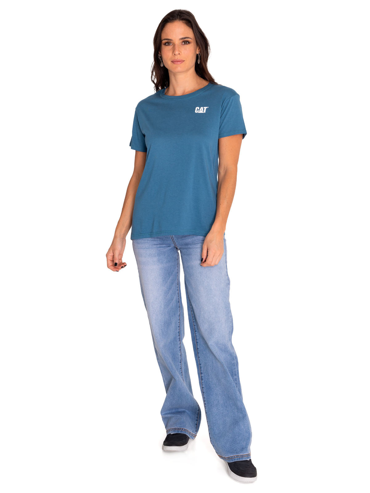 Polera Manga Corta Casual Mujer Cat Logo Tee Azul Cat