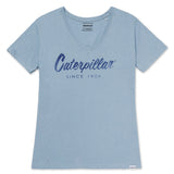 Polera Manga Corta Casual Mujer Caterpillar Script V-Neck Tee Azul Detroit Blue/Blue Mo Cat