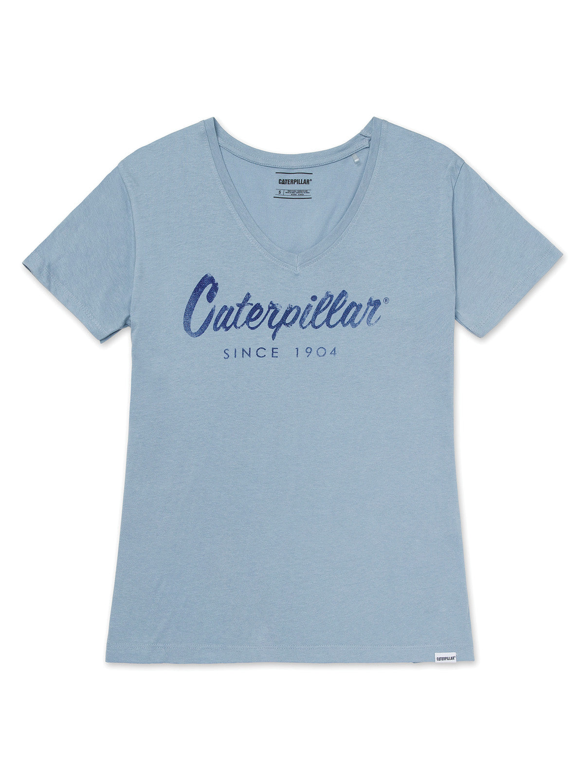 Polera Manga Corta Casual Mujer Caterpillar Script V-Neck Tee Azul Detroit Blue/Blue Mo Cat