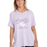 Polera Manga Corta Casual Mujer Oversized Graphic Tee Morado Cat