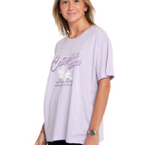 Polera Manga Corta Casual Mujer Oversized Graphic Tee Morado Cat