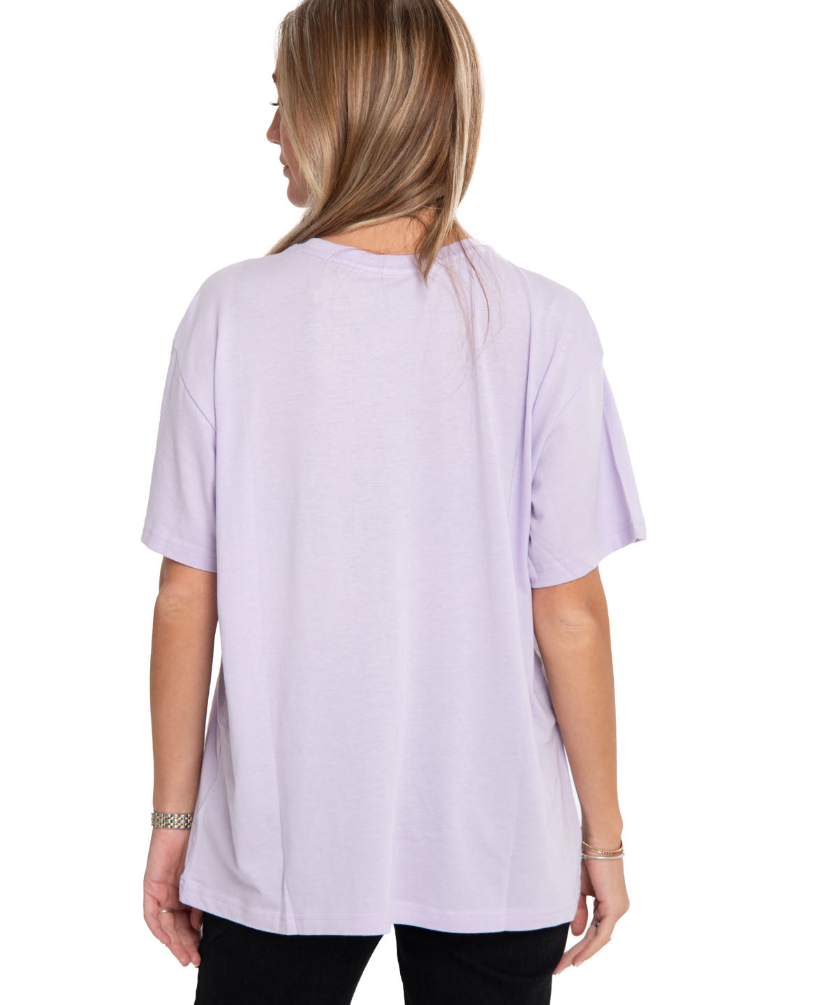 Polera Manga Corta Casual Mujer Oversized Graphic Tee Morado Cat