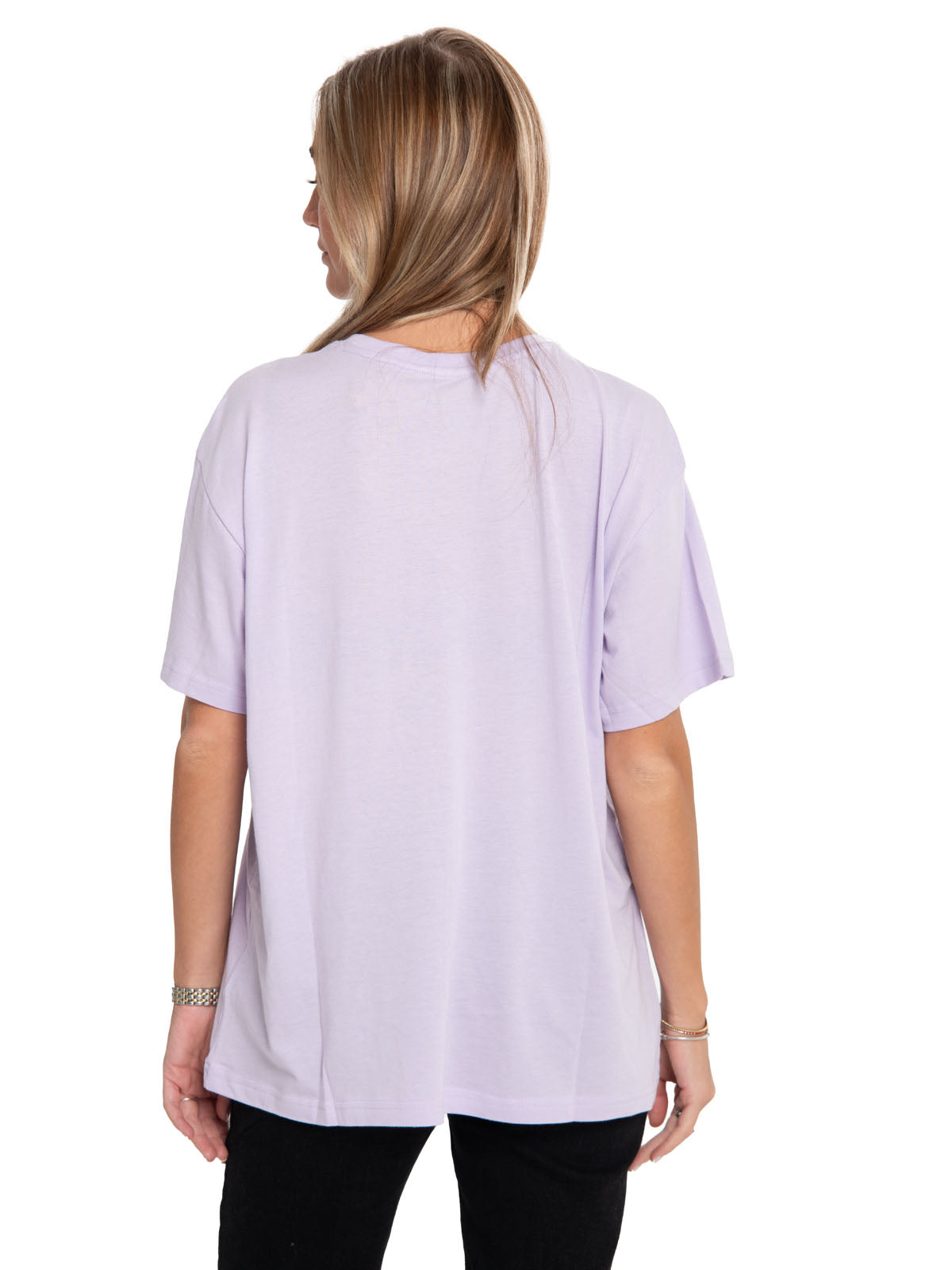 Polera Manga Corta Casual Mujer Oversized Graphic Tee Morado Cat