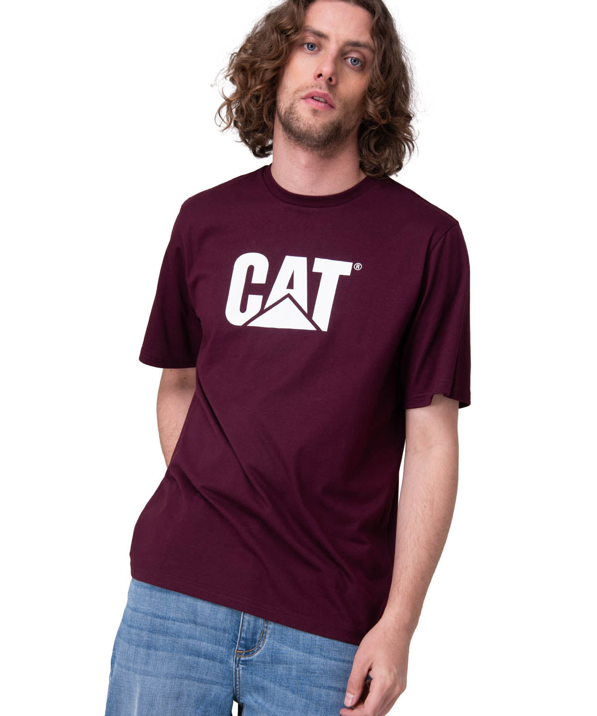 Polera Manga Corta Hombre Cat Logo Tee Morado