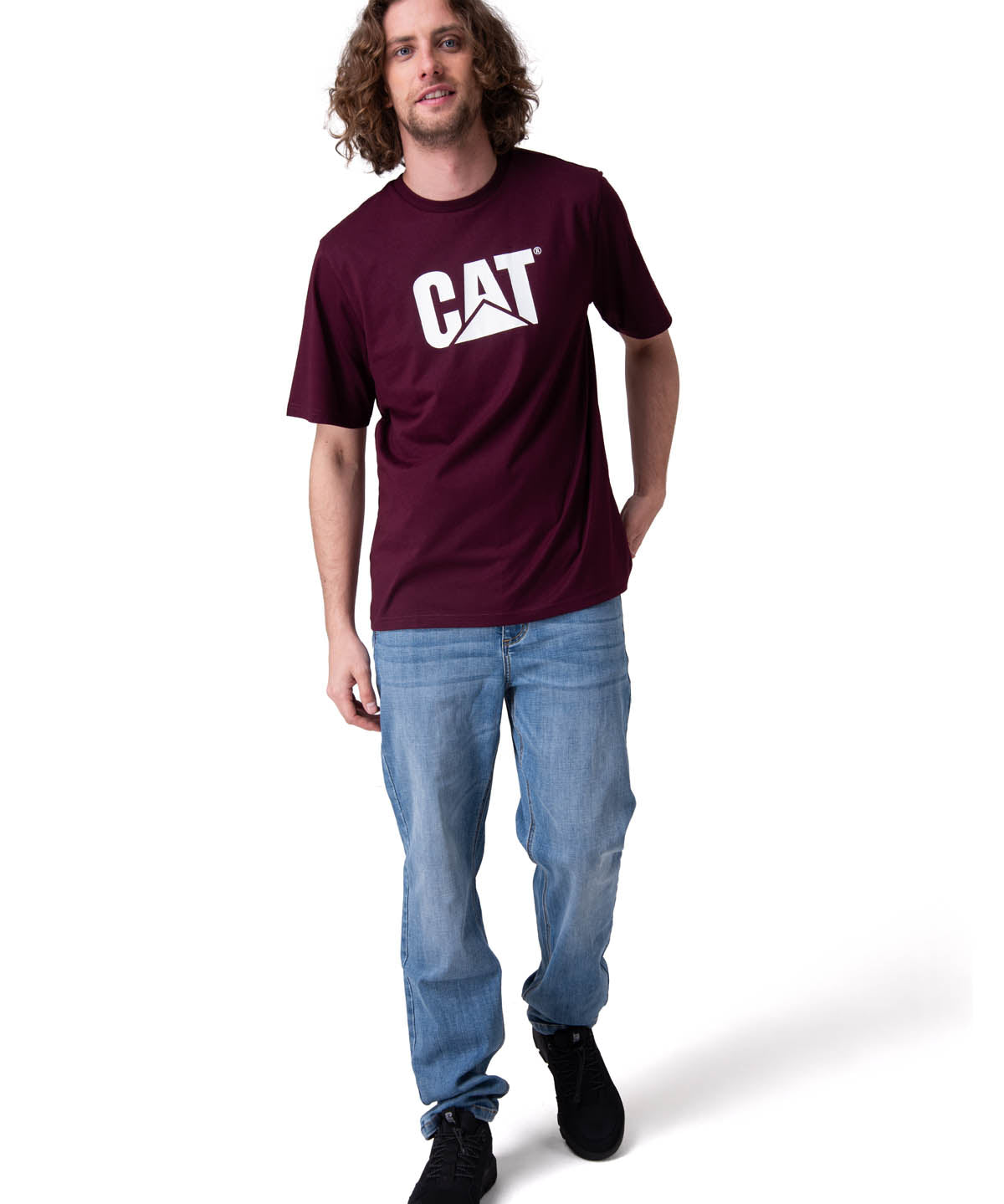 Polera Manga Corta Hombre Cat Logo Tee Morado