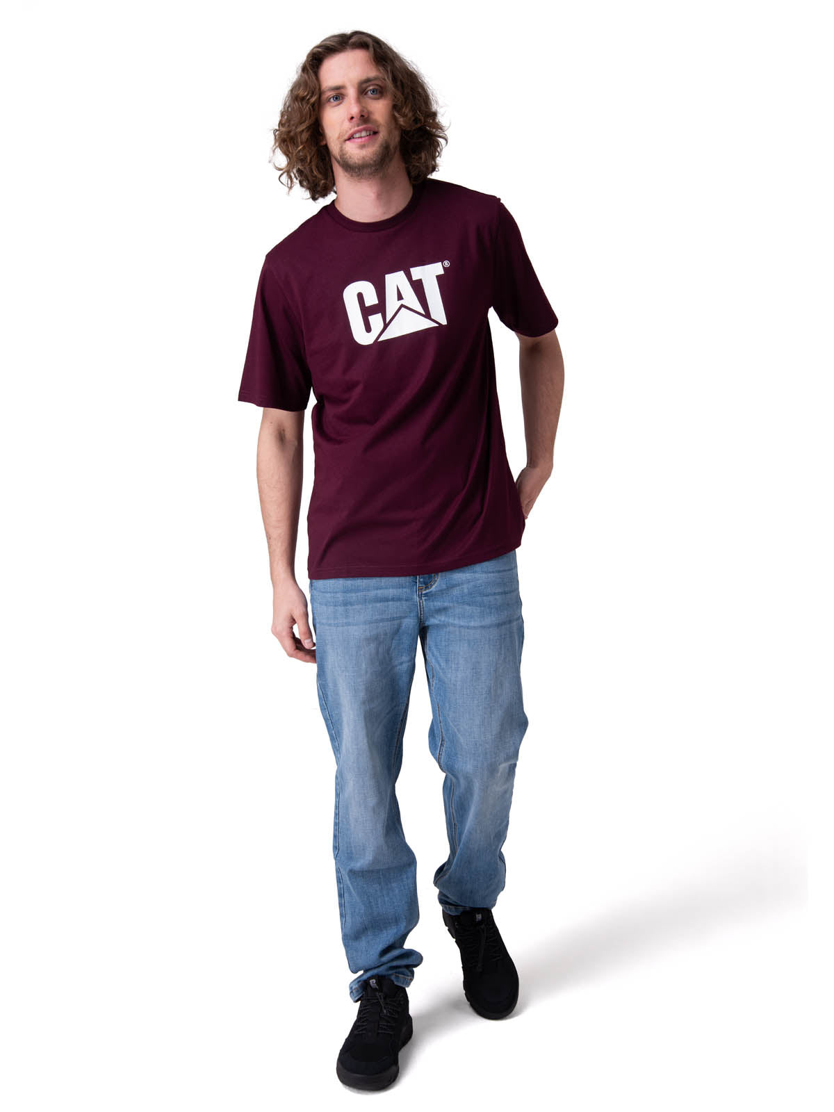 Polera Manga Corta Hombre Cat Logo Tee Morado
