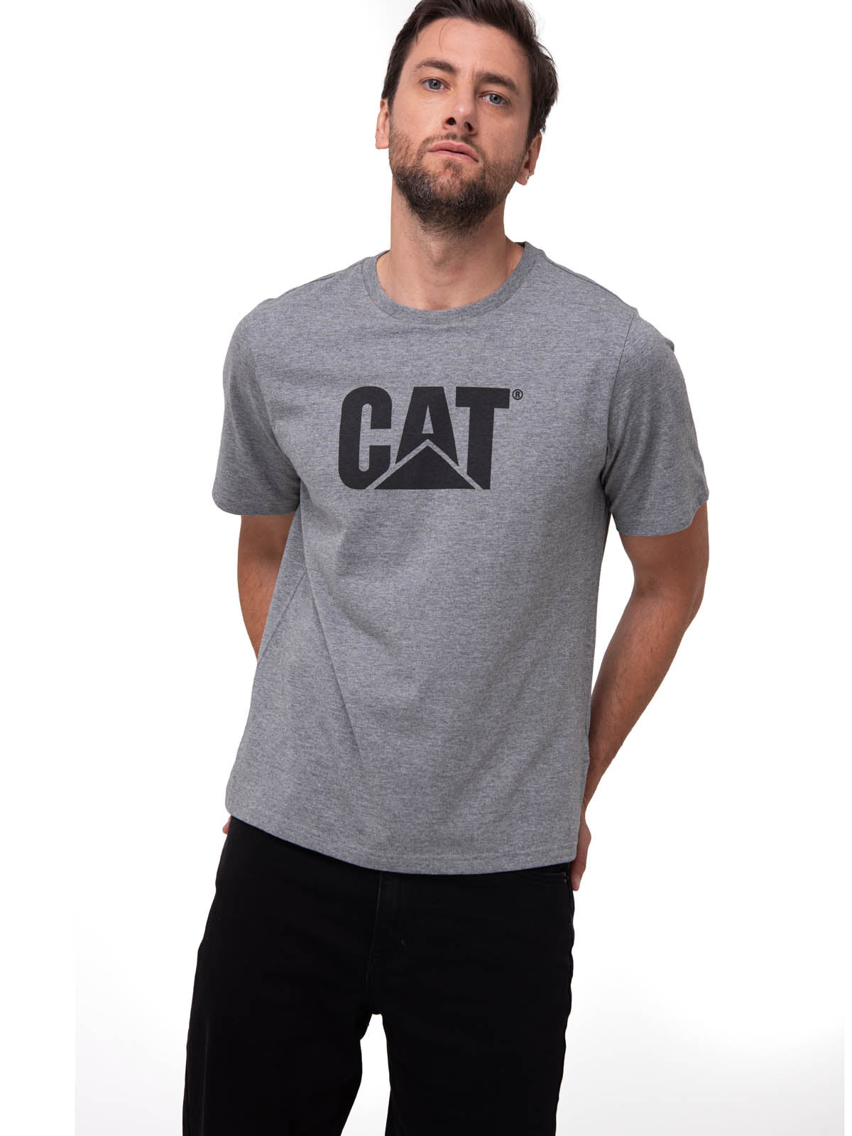 Polera Manga Corta Hombre Logo Gris CAT