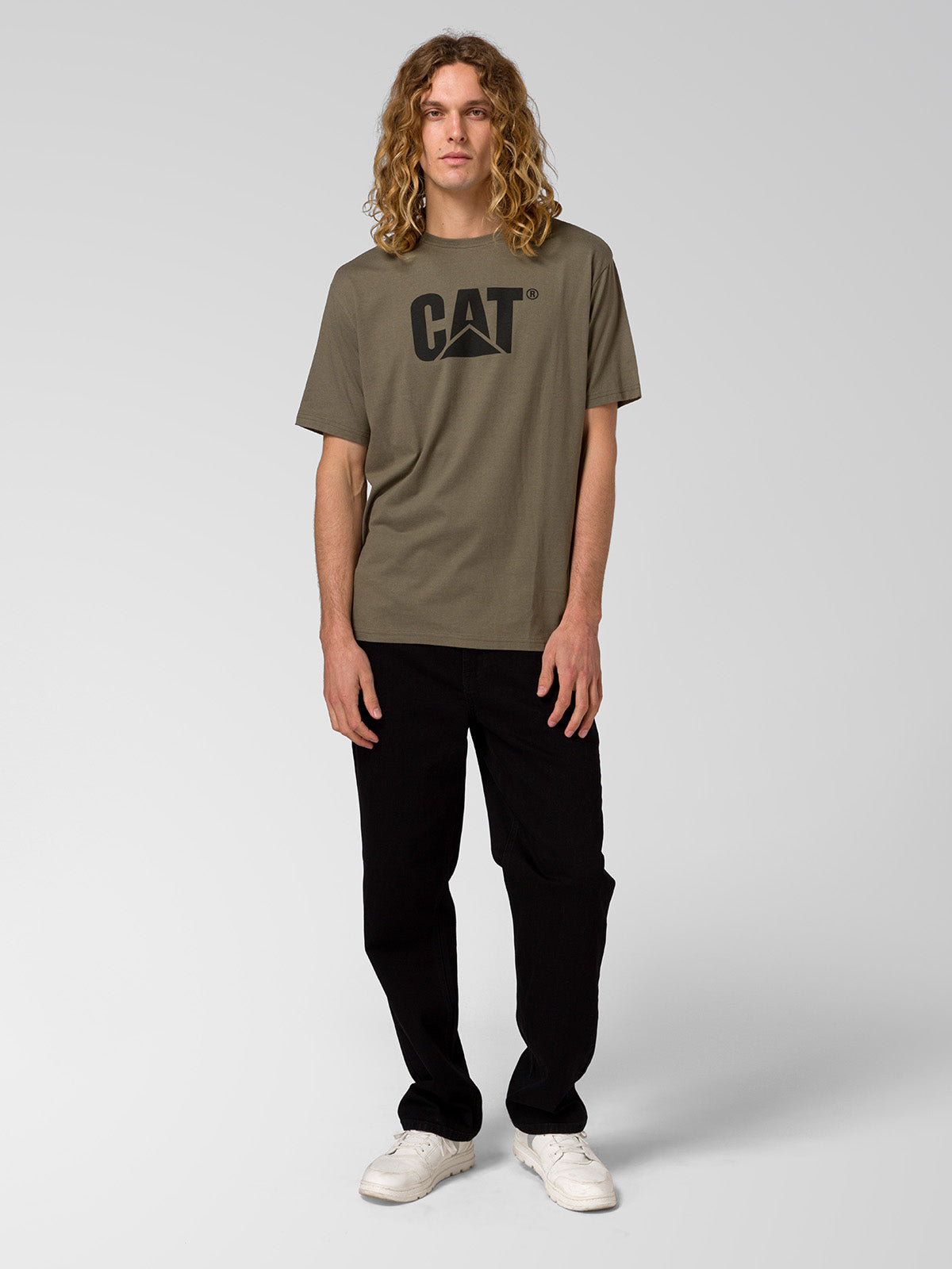 Polera Manga Corta Hombre CAT Básica Cuello Redondo - Negra