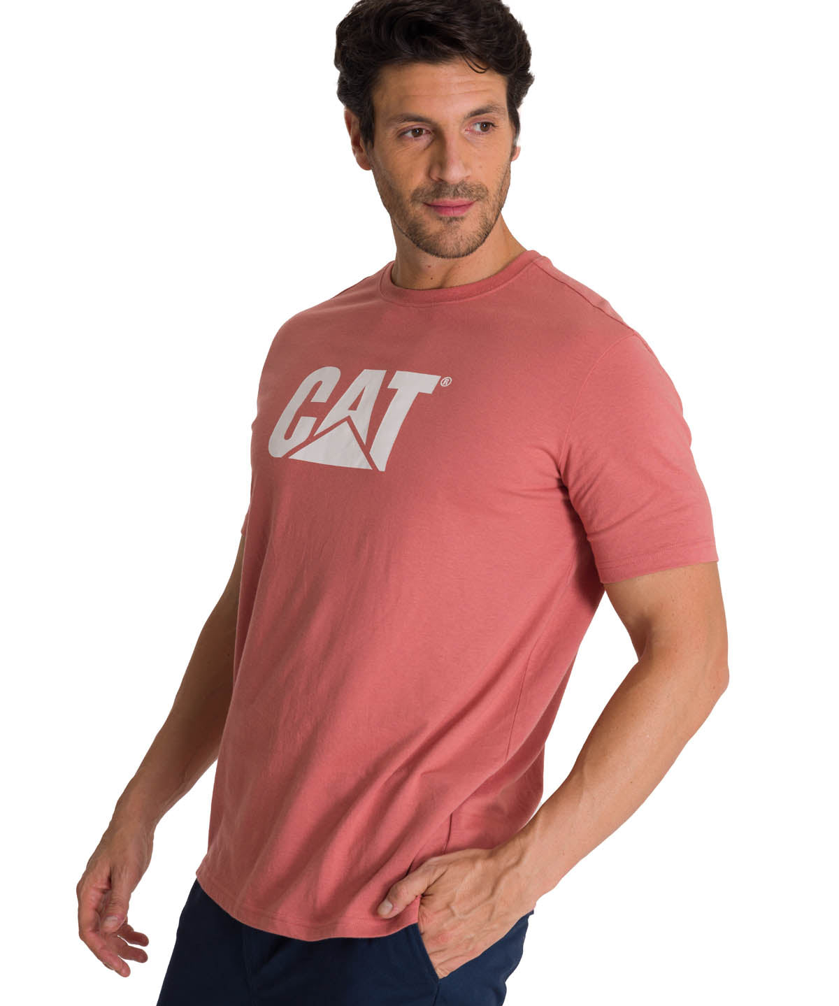 Polera Manga Corta Hombre Logo Terracota CAT